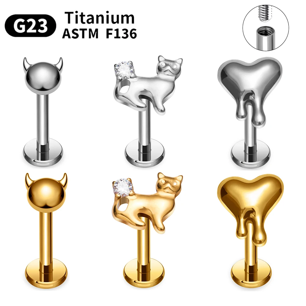 G23 Titanium Labret Lip Nasal nail stud earrings for women ASTM F136 Piercing Body Jewelr 16G Tragus Cartilage earrings