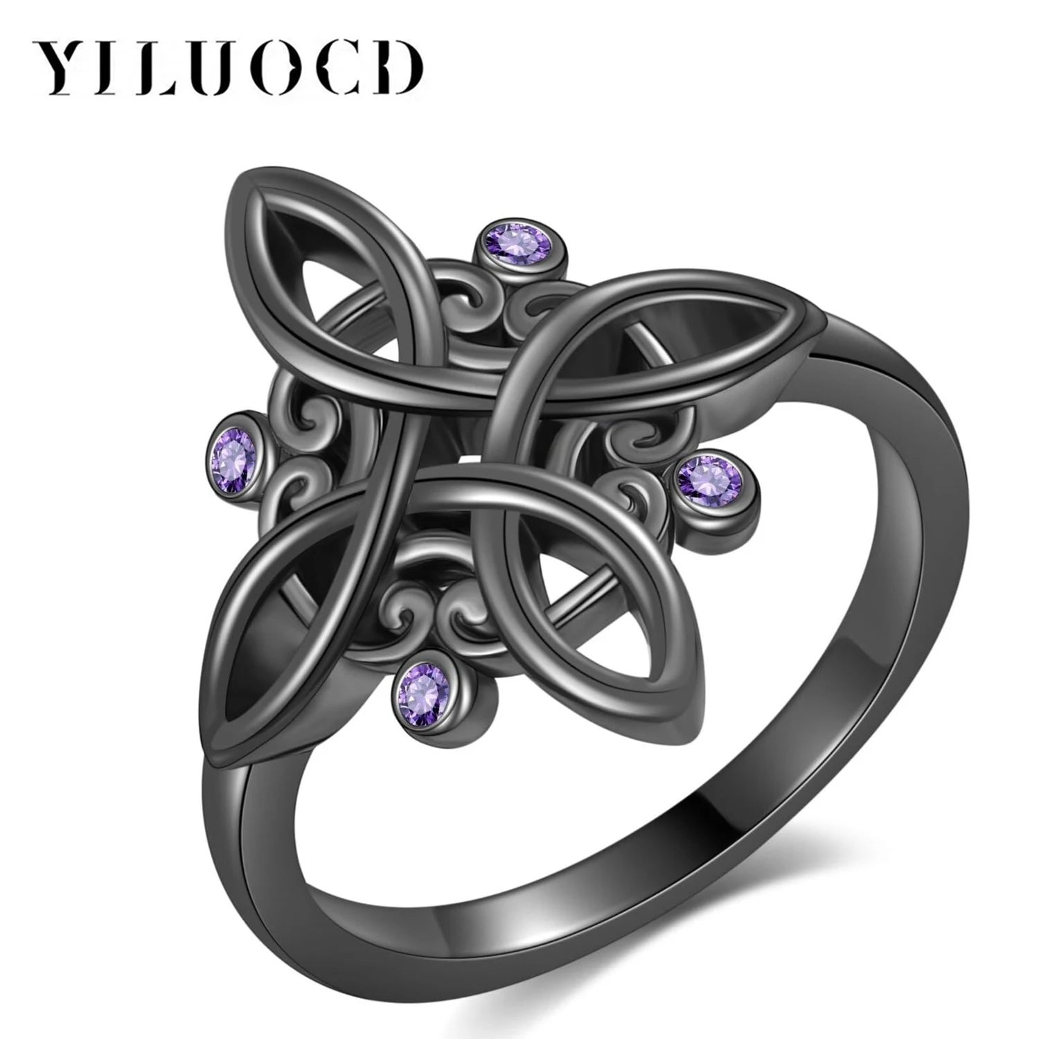 Nudo De Bruja Original Black Witch Knot Rings 925 Silver Plating Mystical Purple Zircon Ring Witchy Jewelry Gifts for Women