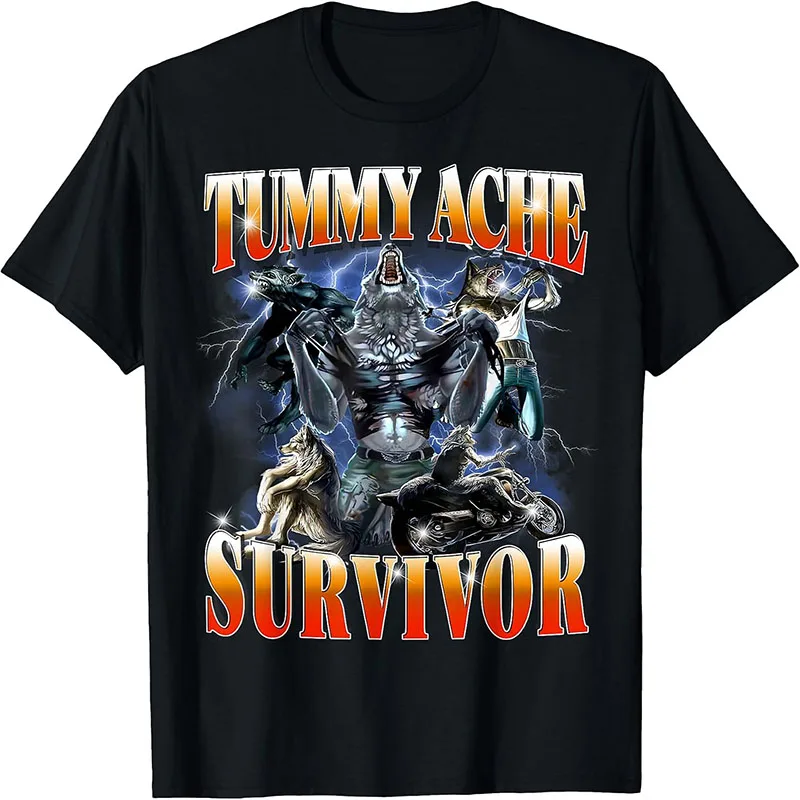 Men O-neck T-shirt Thunder Lightning Werewolf Collage Graphic Retro Bootleg Style Daily Wear Shirts