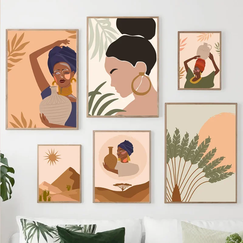 

1Pc Frameless Wall Art Boho Abstract Mountain Sun Vase Leaves Plant Diamond Painting Nordic Posters And Prints Decor Pictures