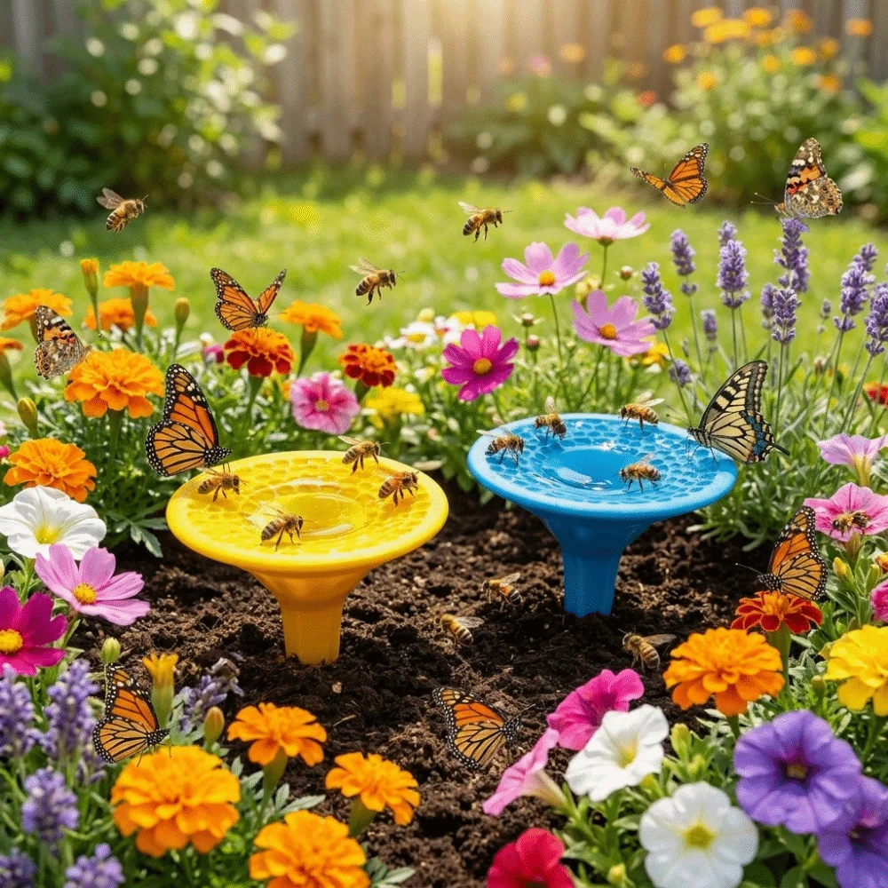 3D Printed Bee Water Cup Ground Plug Safe Landing Mat Bee Drinking Device Decorative Plastic Bee Water Feeder Lawn Landscape