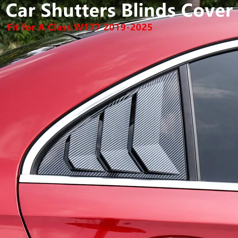For Mercedes-Benz A Class W177 2019-2025 Car Rear Triangular Window Louvers Shutters Blinds Cover Trim Carbon fiber pattern