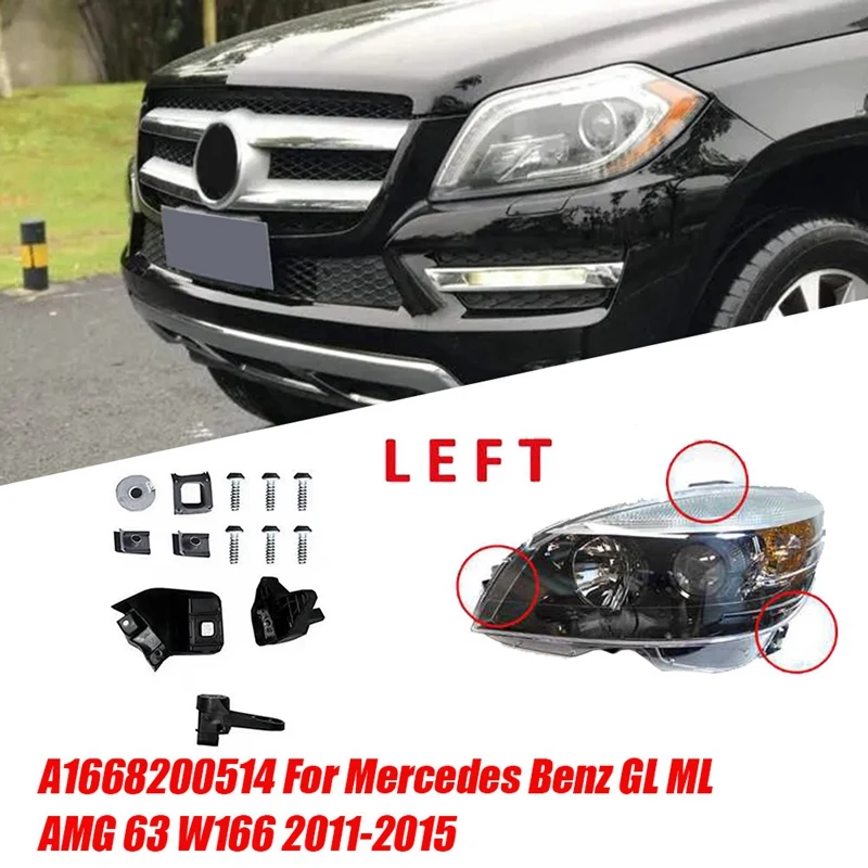 1Pair Front Headlight Bracket Repair Kits A1668200514 A1668200614 For Mercedes Benz GLS GL ML AMG 63 W166 2011-2015