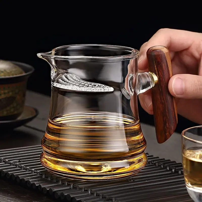 Heat-resistant Glass Tea Cup Tea Pot Integrated Crescent Filter Separation Crescent Fair Cup Wooden Handle Filter Set