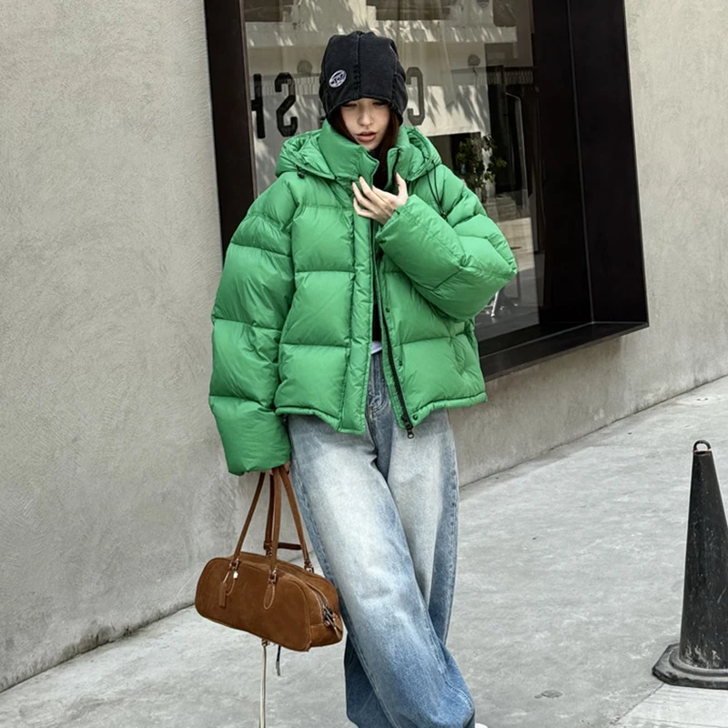 Pato branco para baixo feminino com capuz quente jaqueta 2025 inverno novas mulheres de alta qualidade jaqueta moda parker h756