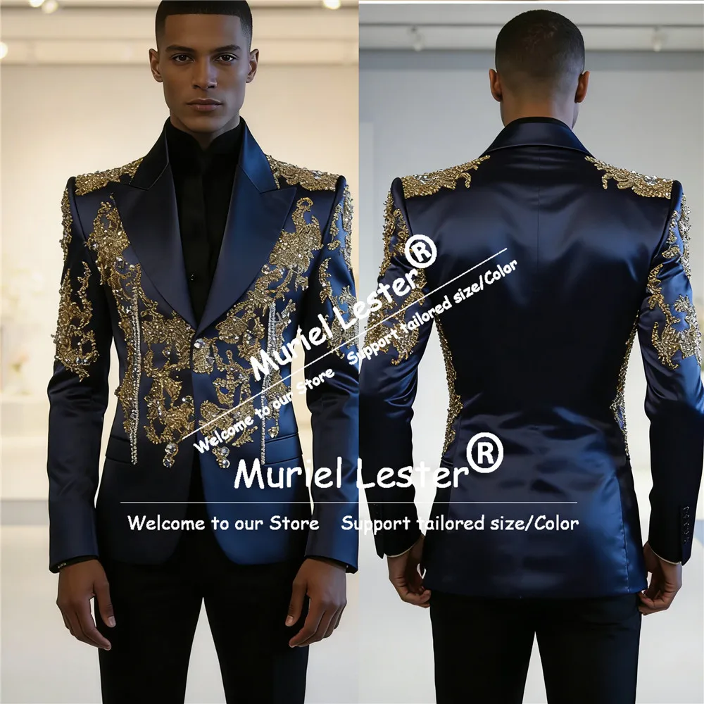 

Эксклюзивный мужской костюм с бисером и кристаллами на свадьбу, пиджаки с широкими лацканами, наряды из двух предметов, смокинги для жениха, индивидуальные Terno Masculinos