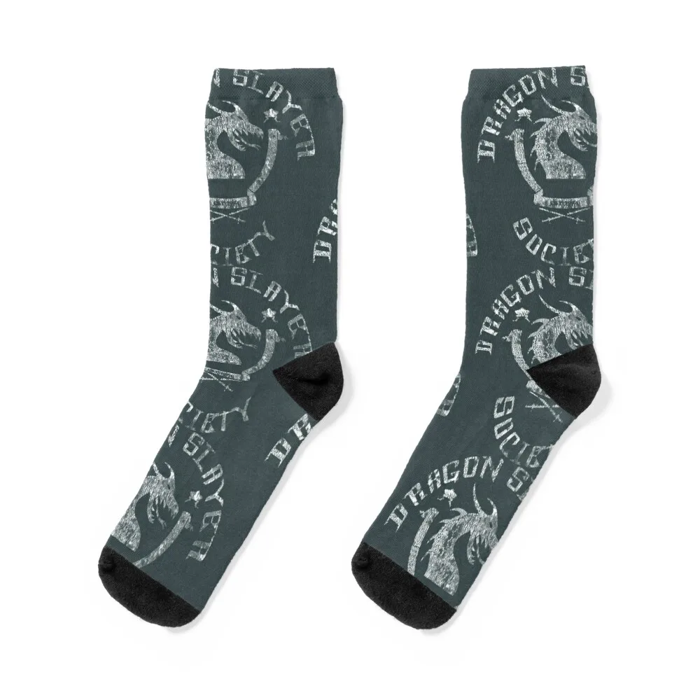 

Dragons Slayer Society Distressed Faded Nerd & Geek Socks cool with print anime floor Socks Men Women's
