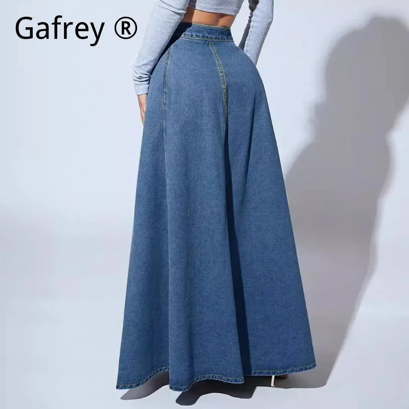 Women Single Breasted Denim Skirt Stylish A-line Swing Flared Spring Summer Casual High Waist All-match Female Half Dress view 3
