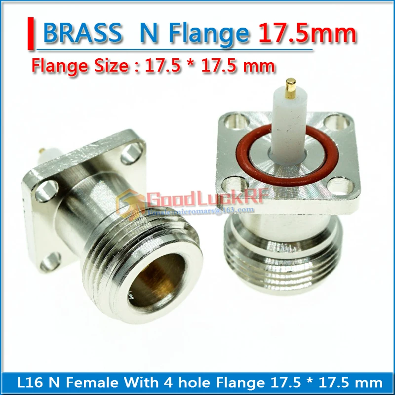 Conector hembra L16 N, brida de 4 orificios, junta tórica, tuerca de montaje en Panel de mampara, resistente al agua, 17,5x17,5mm, adaptadores