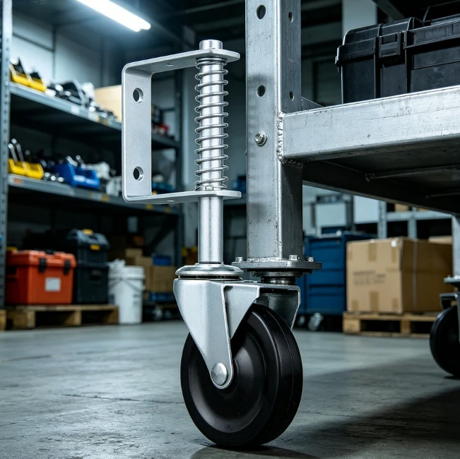 4 Inch Rubber Swivel Caster Wheel, Spring Shock Absorbing Caster, Heavy Duty Solid Wheel 220 Lbs Load Capacity