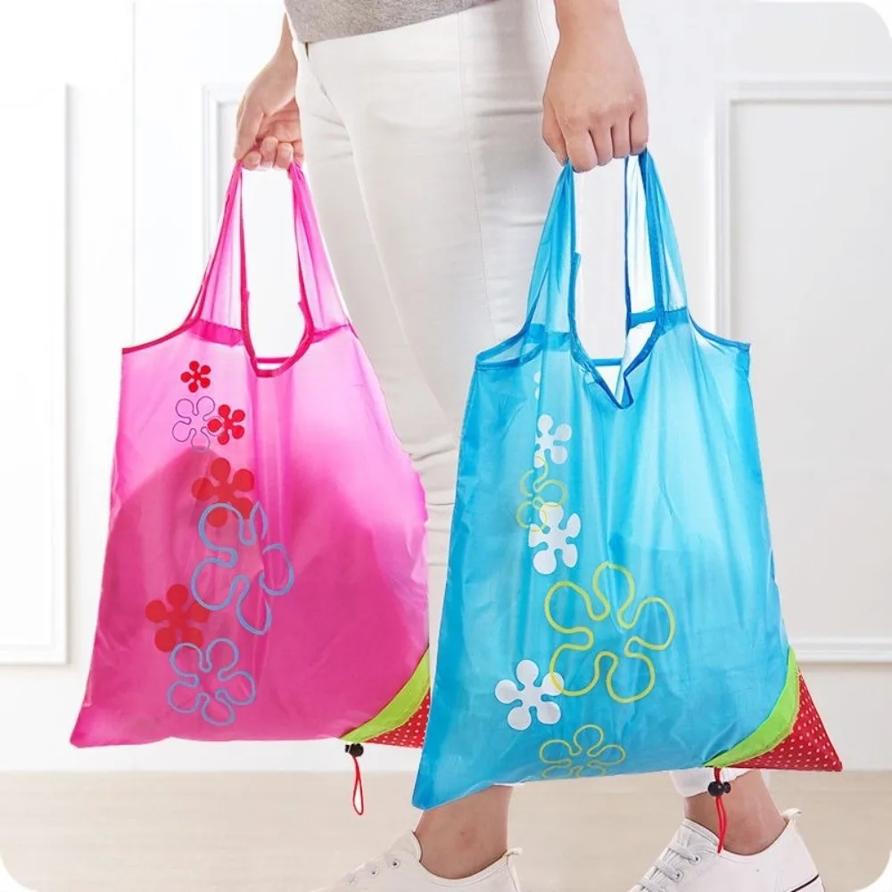 5pcs Large Capacity Foldable Strawberry Shopping Bags Eco-friendly Random Color Supermarket Tote Bags Nylon Portable Handbag