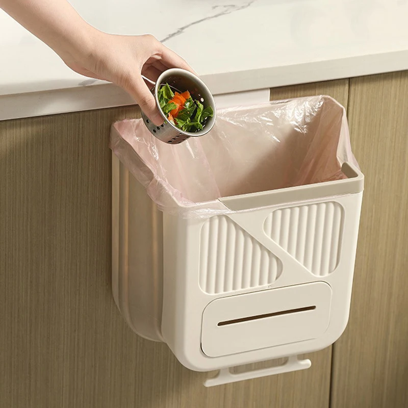 Household Folding Trash Can Wall Hanging Punch-Free Trash Can Large Kitchen Trash Can Good-looking Hanging Trash Can