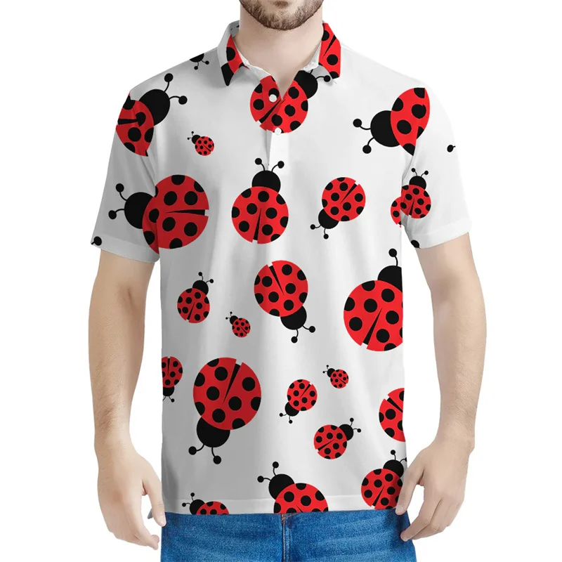 Cute Ladybug 3d Printed Polo Shirt Men Kids Loose Short Sleeves Animal Insect Pattern Polo Shirts Tops Summer Lapel T-Shirt