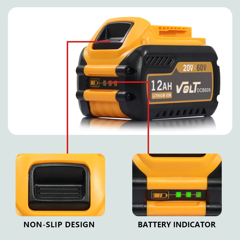 12.0Ah 20V 60V Battery 4 Pack Replacement for Dewalt DCB609 DCB612 Power Tools Lithium Ion with LED Indicator