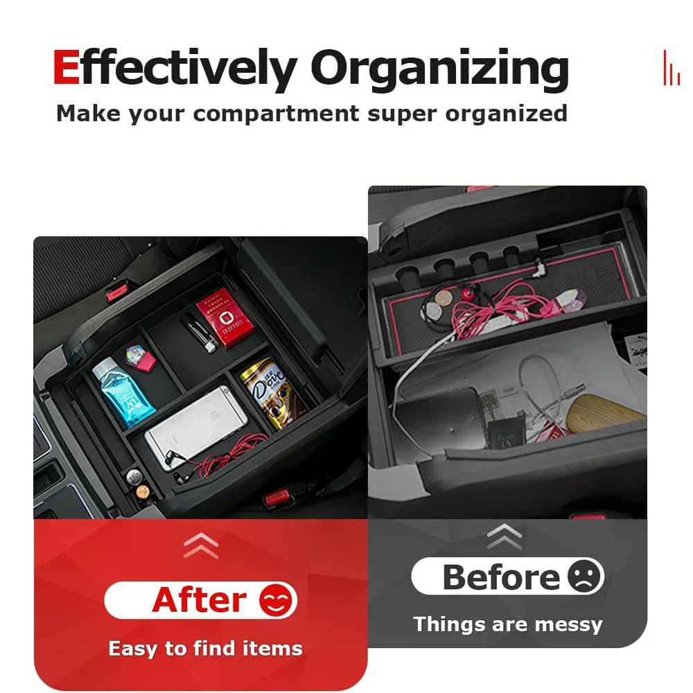 Center Console Organizer Tray for Ford F150 2015 2016 2017 2018 2019 2020 Armrest Storage Secondary Car Box ABS Accessories