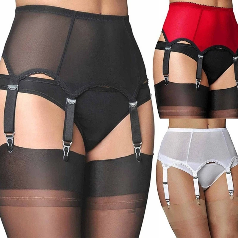 Sexy malha liga cinto cintura espartilhos suspender com alças vintage ajustado clipe metal para meias femininas