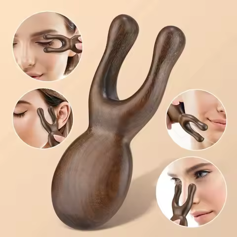 Wooden Gua Sha Facial Tools Head Massager Sandalwood Wood Massage Tool for Face Nose Eye Wood Massage Acupressur Tools