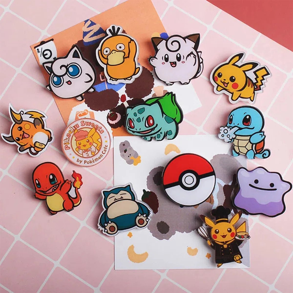 01018 Pokemon Animation Peripheral Badges Lovely Delicate Brooch Acrylic Pikachu Raichu Squirtle Psyduck Snorlax Bulbasaur