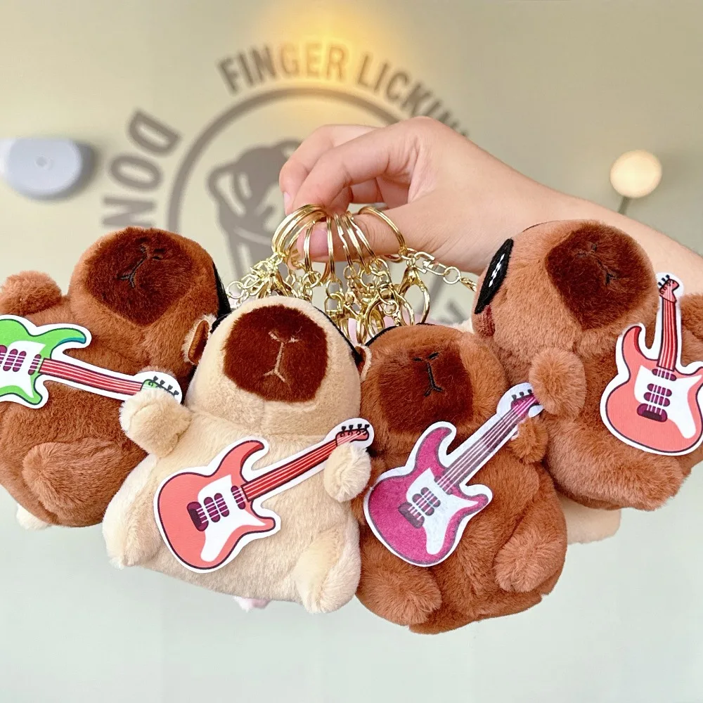 Plush Doll Guitar Capybara Plush Pendant Keyring Cute Plush Capybara Keychain Funny Creative Rock Capybara Plushie Doll