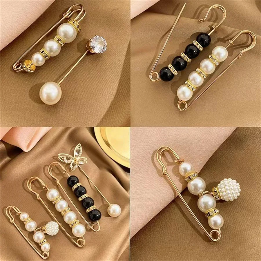 4/10Pcs Anti-Exposure Neckline Buckle Fashion Clothing Brooches for Women Pearl Lapel Pin Sweater Dress Brooch Pins Badge Buckle