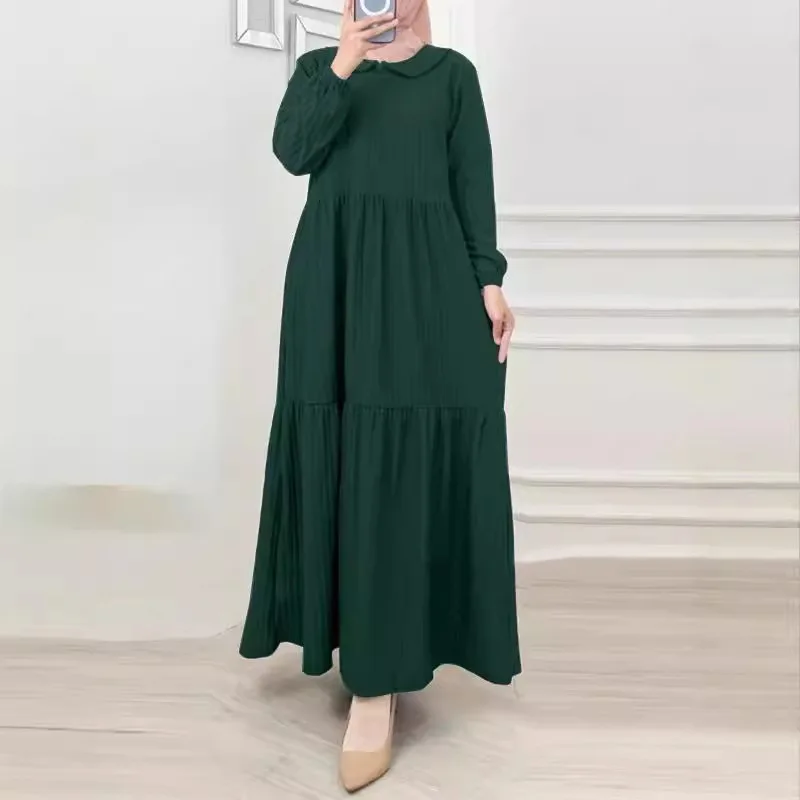 2024 Muslim Women's Lotus Leaf Skirt Bubble Sleeve Sweet Dress Robe Dubai Türkiye Sunskirt