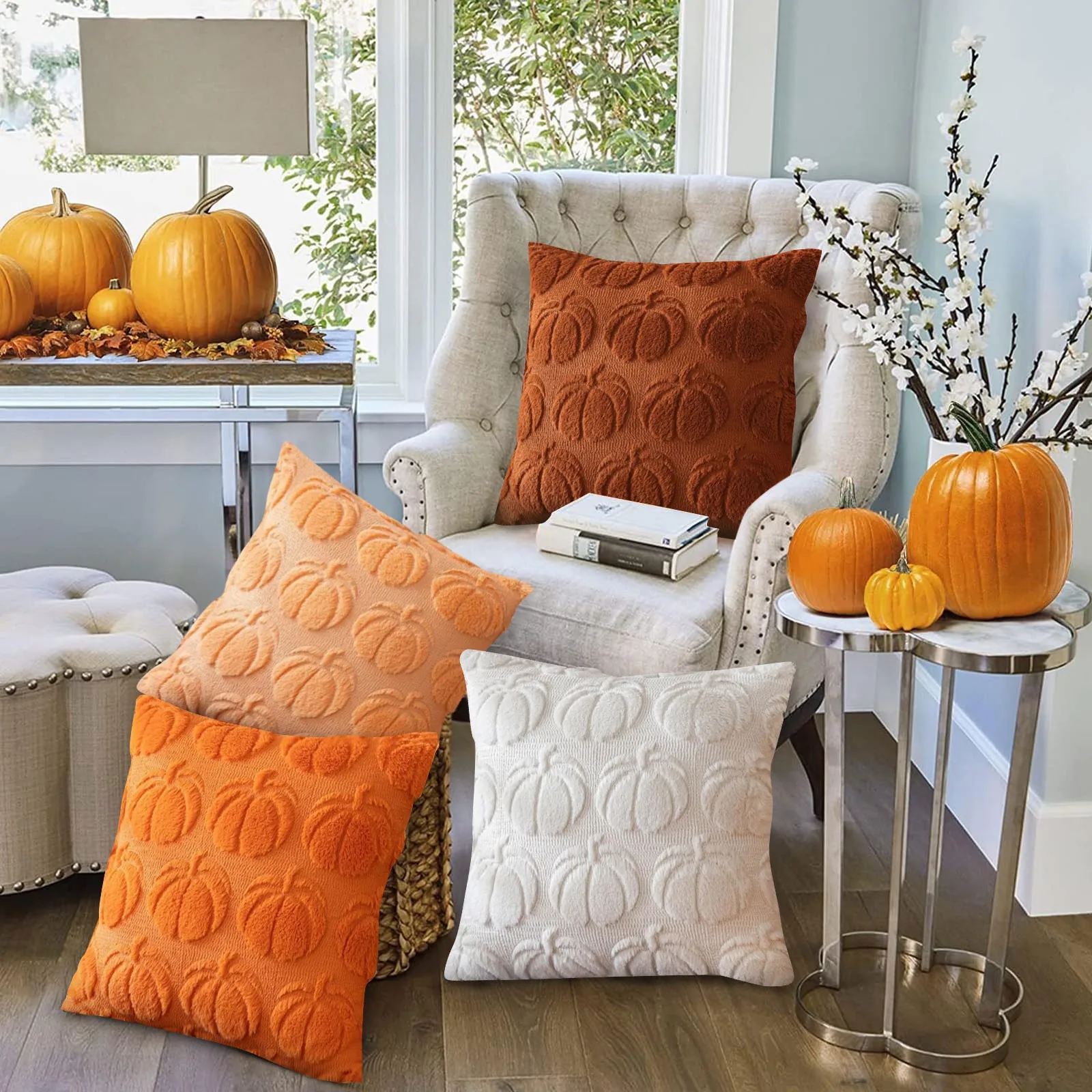 

Halloween Pillow Case Plush Cushion Interesting Solid Color Pumpkin Fun Holiday Decoration Living Room Sofa Pillow Cover