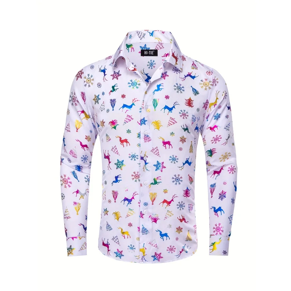 Christmas Santa Elk 3D Print Claus Graphic Beach Shirts Men's Long Sleeve Lapel Oversized Shirt Summer Button Vacation Shirts