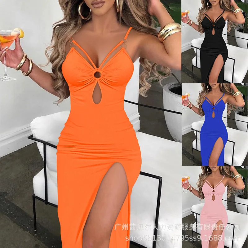 Sling Dress Women Sundress Sleeveless Hollow Out Sexy Vestidos A Line Y2k Streetwear Jacquard Party Night High Slit 2026 Summer
