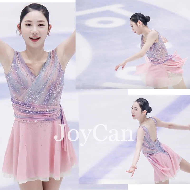 Joycan Eiskunstlauf Kleid Mädchen rosa Spandex dehnbare Wettbewerb Tanz kleidung angepasst