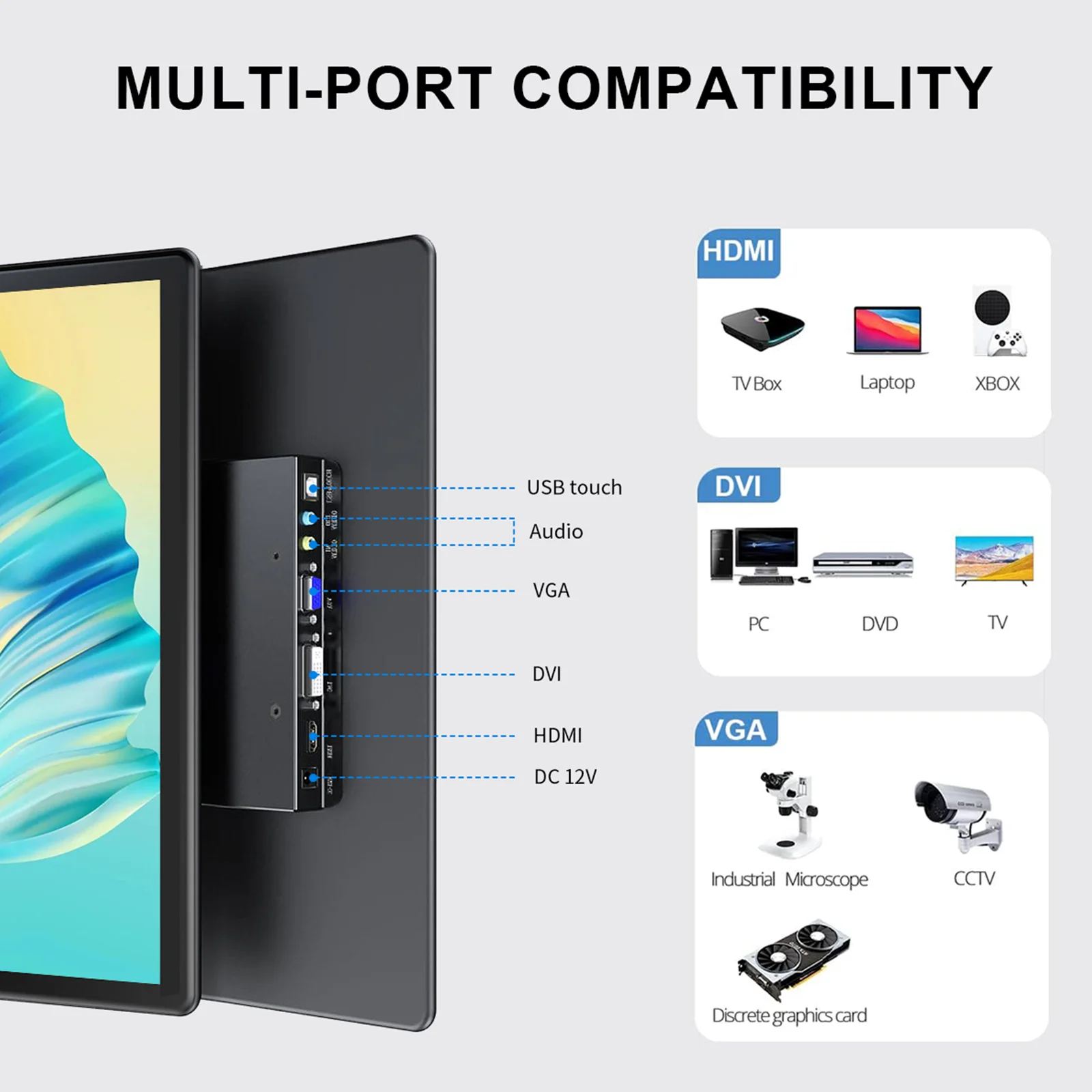 Monitor de toque tela de 15.6 polegadas fhd 1920x1080 segundo display hdmi usb tipo c para cctv pc escritório portátil com vesa 75*75mm