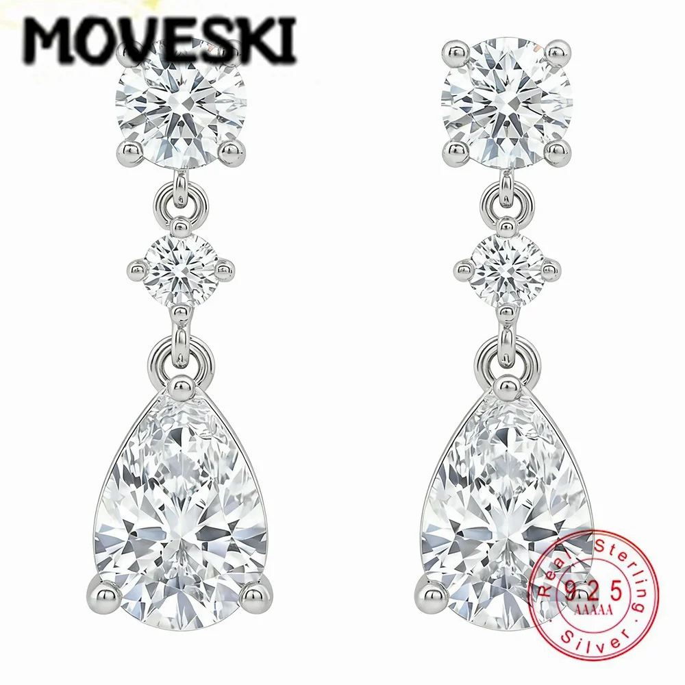 

MOVESKI 925 Sterling Silver Moissanite Teardrop Dangle Earrings for Women Bridal Wedding Drop Earrings Jewelry