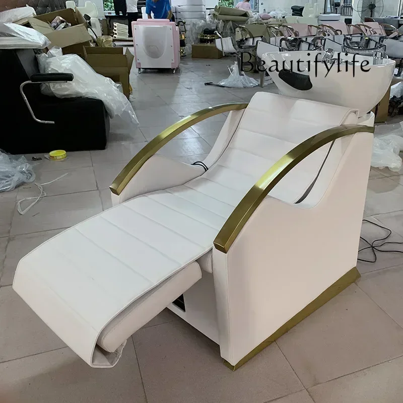 0 Electric Adjustable Barber Shop Shampoo Chair High-End Ceramic Basin Hair Salon Half Lying Flushing Bed