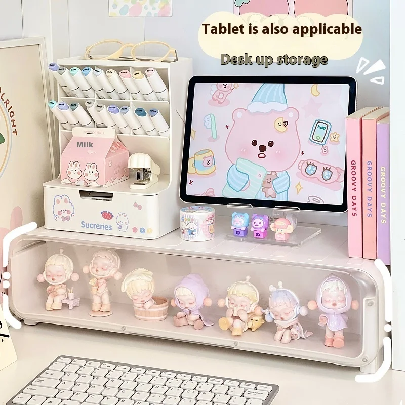 Pantalla de escritorio, caja ciega elevada aumentada, estante de almacenamiento para figuras, estante de exhibición, estante de almacenamiento transparente, escritorio para estudiantes y oficina