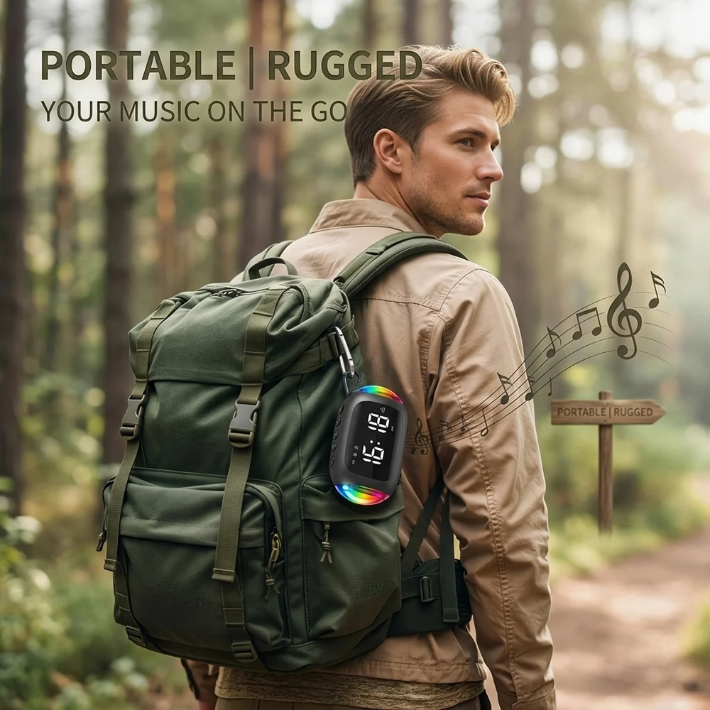 Alarm Clock Portable Outdoor Bluetooth Speaker FM Radio Time  Week Display Ringtones Colorful Lights Pool Beach Hiking Gift