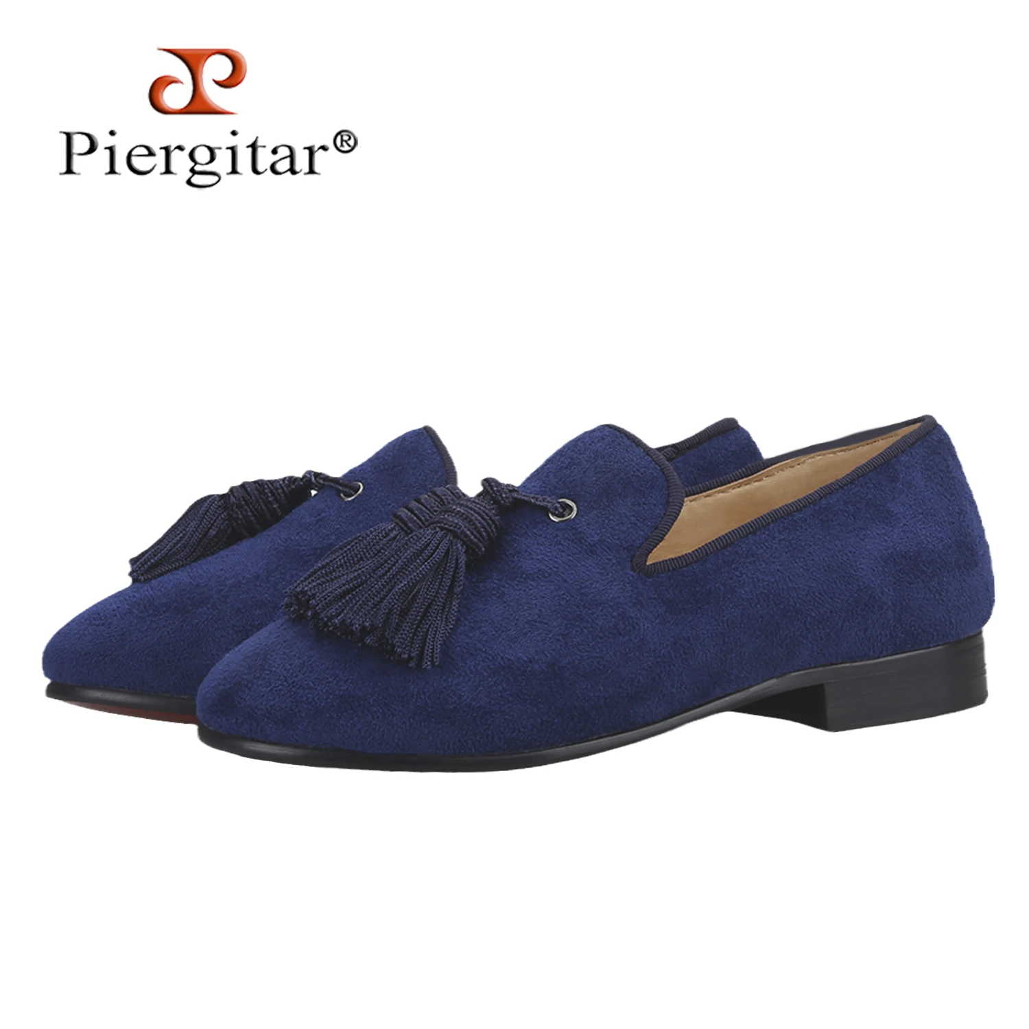 Piergitar Five Colors Suede Parent-Child Shoes With Handmade Color-Matching Fringes Kid Slip-On Loafers For Party/Birthday Wear