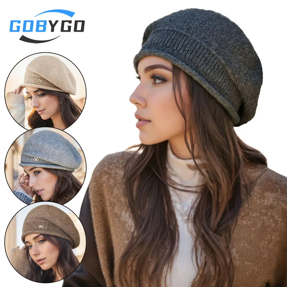 

GOBYGO Winter Fashionable Woolen Hat Comfortable Wool Knit Hat Outdoor Sports Warm Windproof Stacked Hat Badminton Men Women