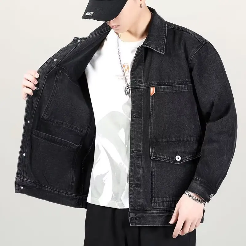 Spring and Autumn Denim Jacket Men's Loose Workwear Jacket Plus Size Retro Versatile Denim Jacket Men's Trendy Jacket M-4XL