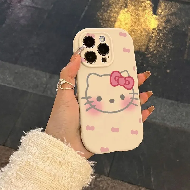 Kawaii Hello Kitty Silicone Case for IPhone 16 15 14 13 12 11 XS/XR 7/8 Pro Max Sanrio Anime Fashion Creative Protective Cover