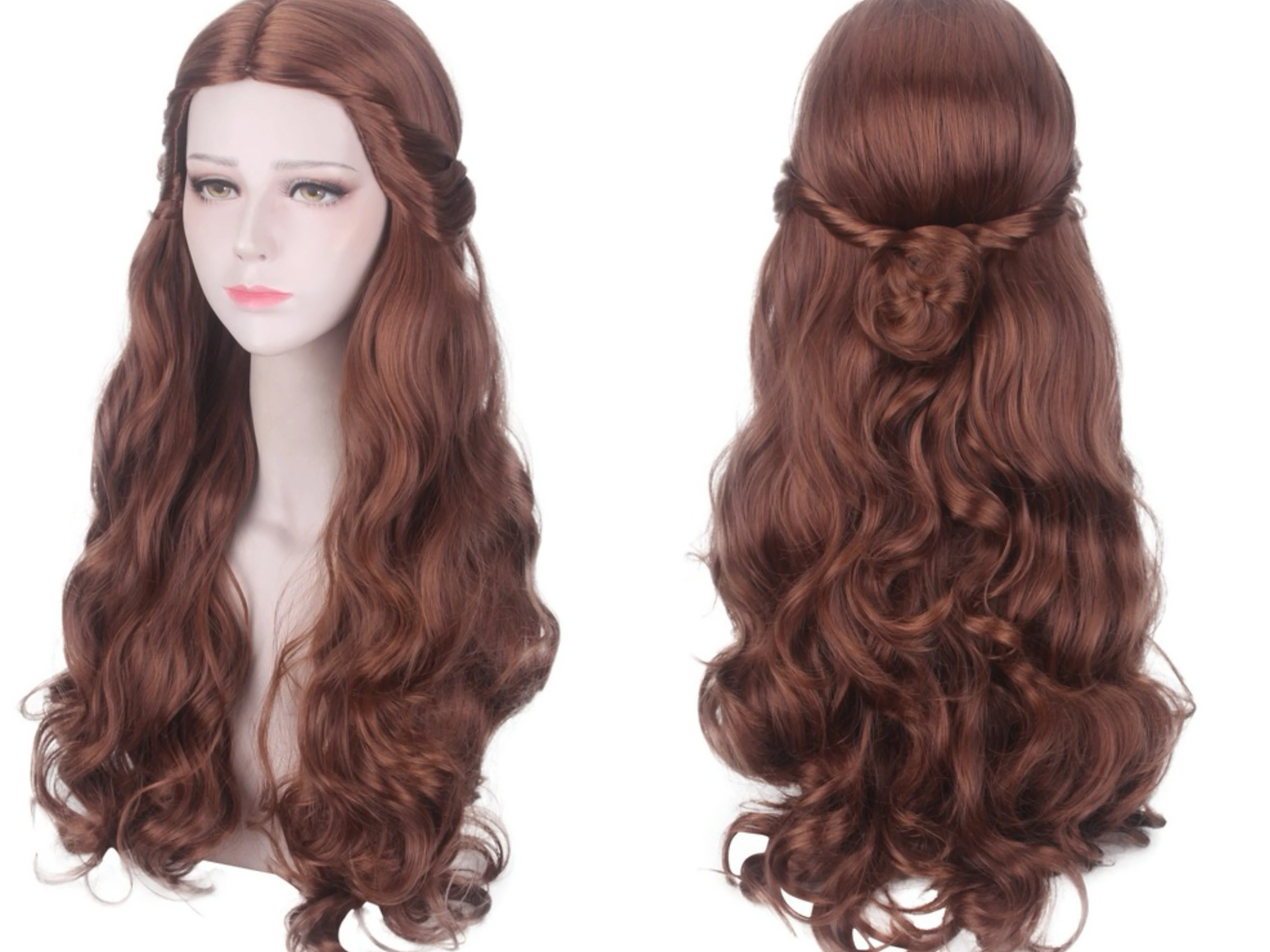 Princess cosplay wig dark brown long curly hair, cosplay mixed brown hairpiece style, suitable for stage performances and film