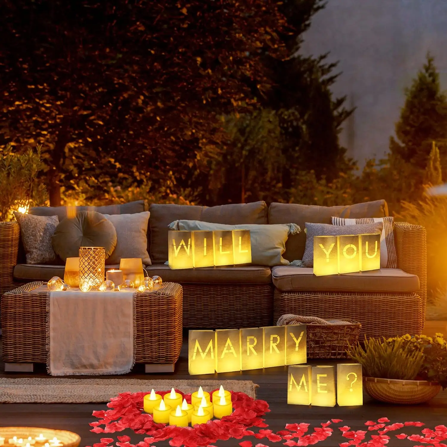 Imagem -03 - Bolsas de Papel Luminary com Luzes Led eu te Amo Iluminar Letras Pétalas de Rosas Eventos de Casamento Decorações de Aniversário