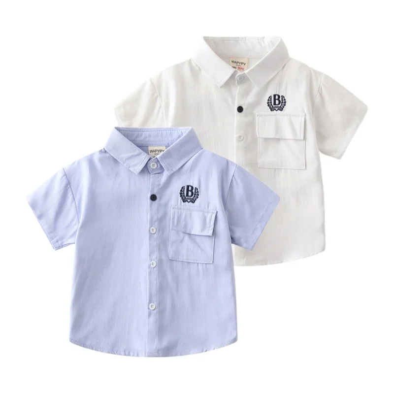 Emboridery Letter Toddler Boys Shirts Kids Tops Summer Children's Clothes