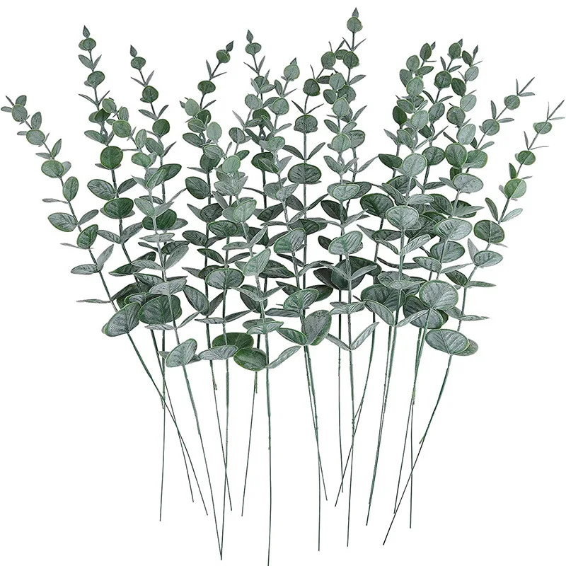 12/24Pcs Artificial Eucalyptus Stems Fake Plants Faux Wedding Greenery Eucalyptus Leaves Decor Branches for Wedding Flower Dec