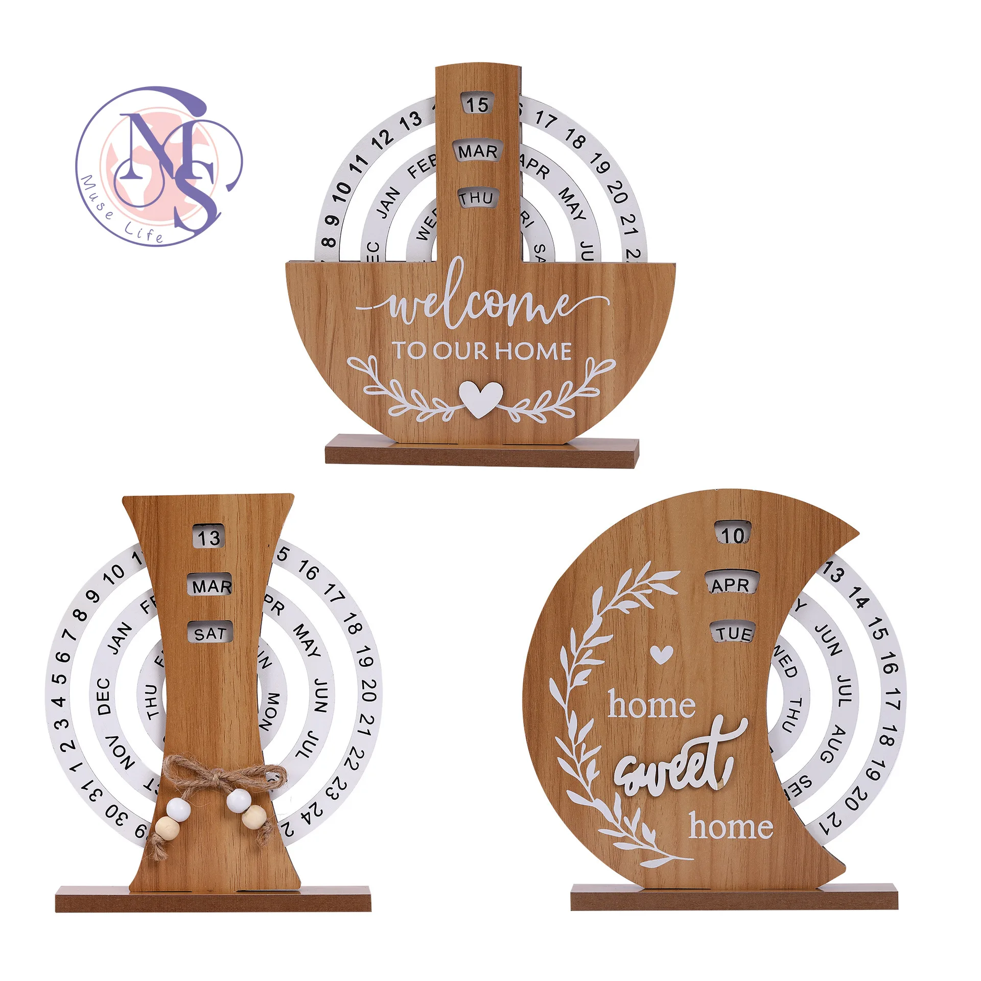 Wooden creative calendar perpetual calendar home decoration office desktop ornament manual rotating desk calendar