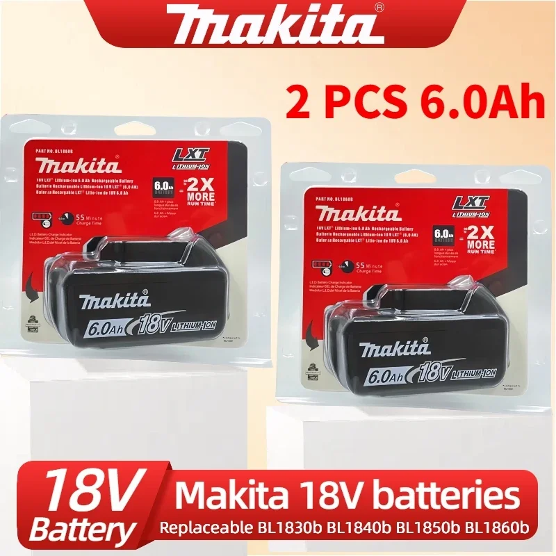 

100% original Makita 18V Battery 6000mAh Rechargeable Power Tools Battery with LED Li-ion Replacement LXT BL1860B BL1860 BL1850