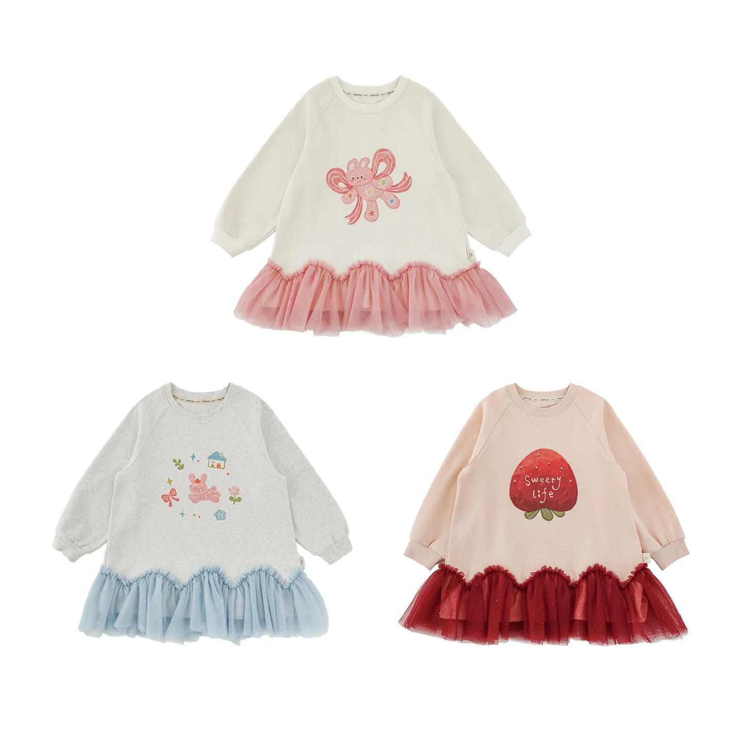 

2026 Spring New Kids Girls Knitted Sweater Cute Printed Mesh Sweater Princess Dress