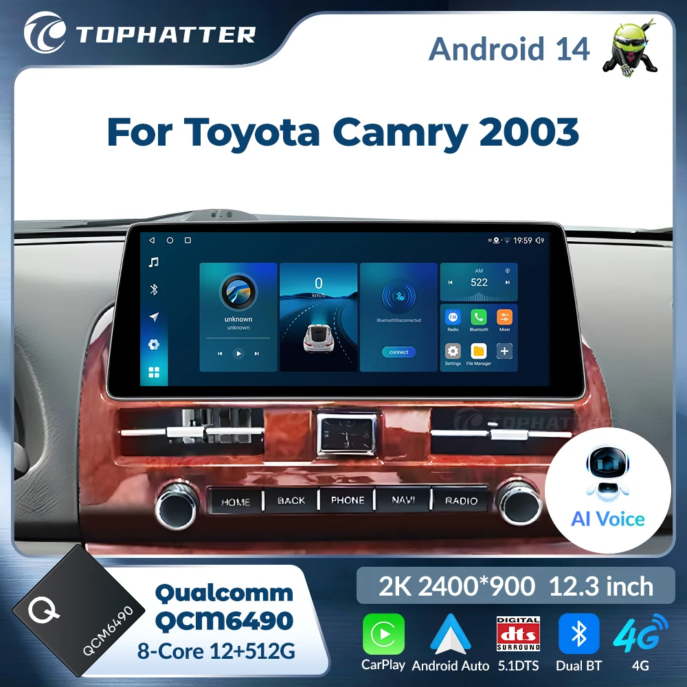

Tophatter Android Car Qualcomm Radio For Toyota Camry 2000-2003 Multimedia Player Stereo 12.3 2K Screen 2400*900 Head Unit