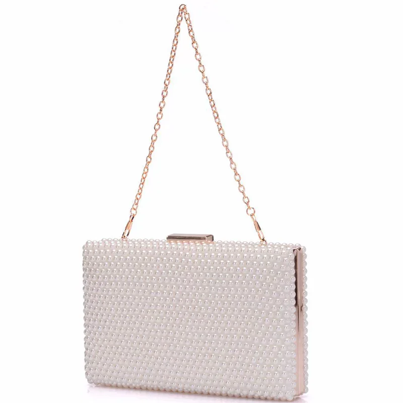

Spring and summer new pearl hand-held dinner bag lace flower wedding bridal bag white one-shoulder cross-body chain women's bag
