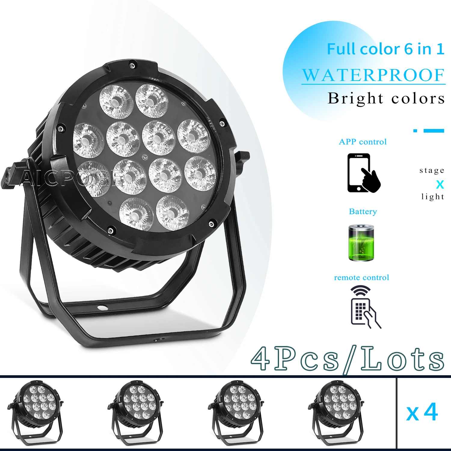 rgbwa uv levou luz de palco sem fio controle remoto aplicativo movel dmx a prova dagua 12x18w em pcs 01