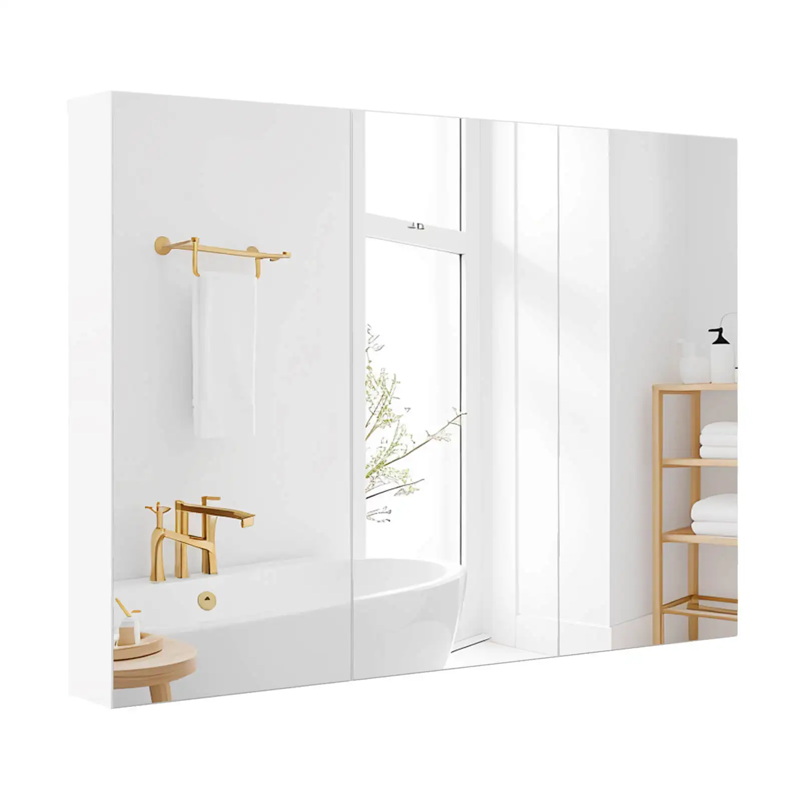 

36" Wide Wall Mount Mirrored Bathroom Medicine Cabinet Triple Mirror Door White