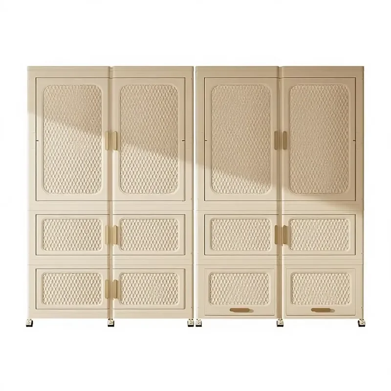 Foldable Wardrobe Cabinet with Hanging Rod Storage Compartments Stackable Closet Organizer for Apartment Bedroom Space Saving